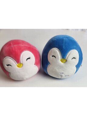 Set of 2 Mini Squishmallows - 3.5" Puff the Penguin Blue & Pink - Rare VHTF